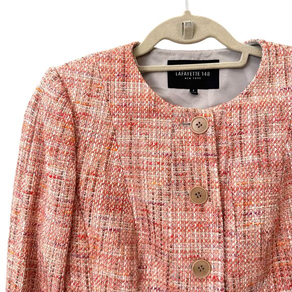 LAFAYETTE 148 Buttoned Tweed Blazer‎ Pink Sz2 - Picture 4 of 5